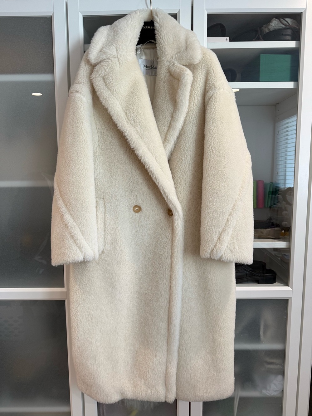 MaxMara Cream Faux Shearling Long Coat S